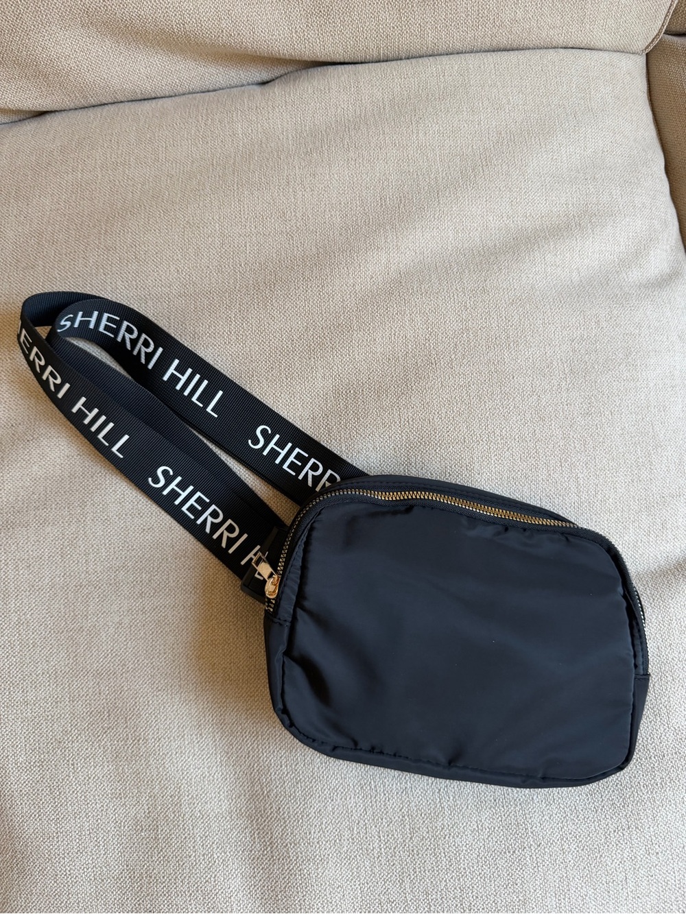 Sherri Hill Black Nylon Belt Bag with Logo Strap